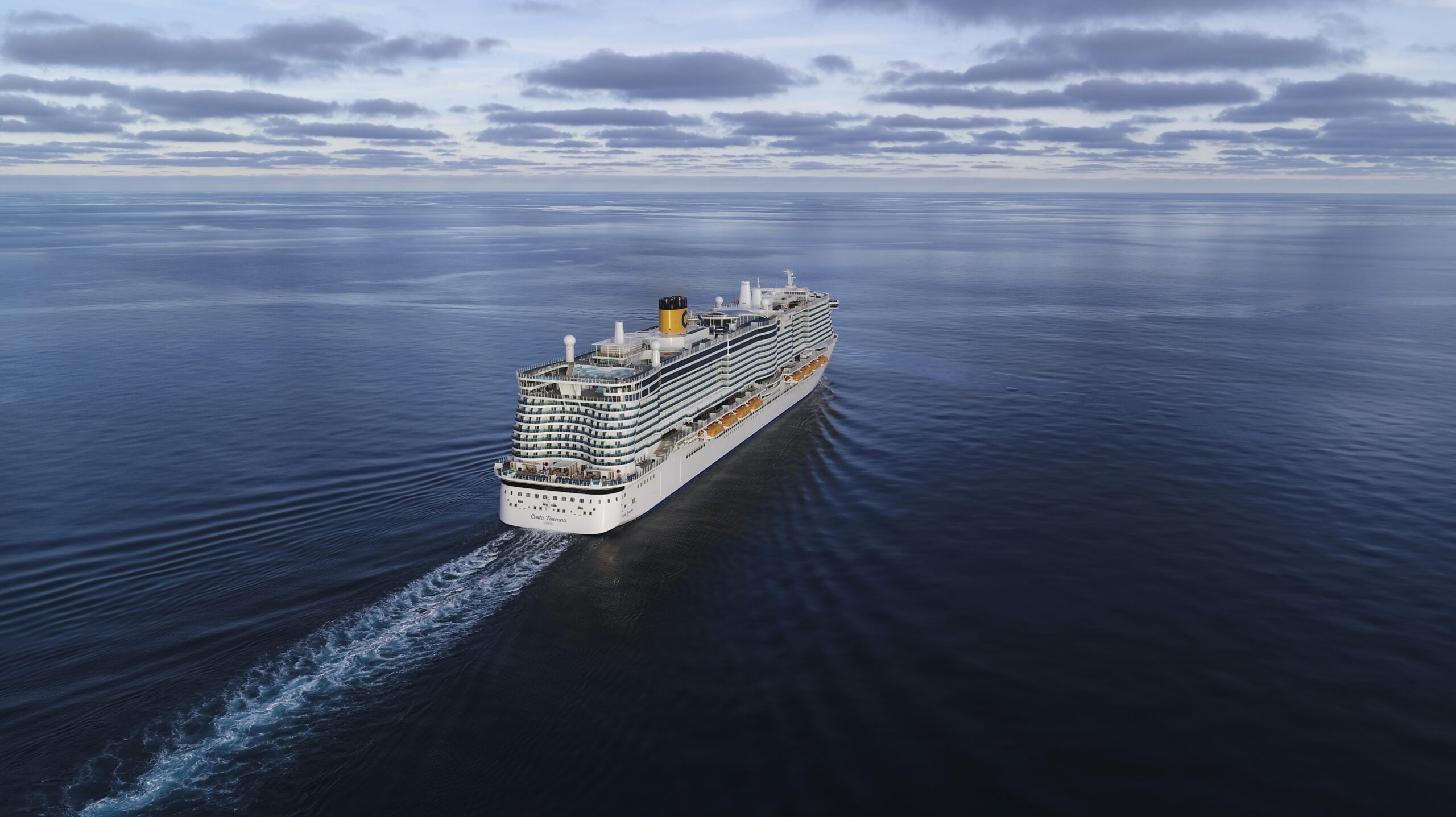 Cruise Ship Sailing on Calm Blue Ocean Costa cruise ship sailing on calm blue ocean
