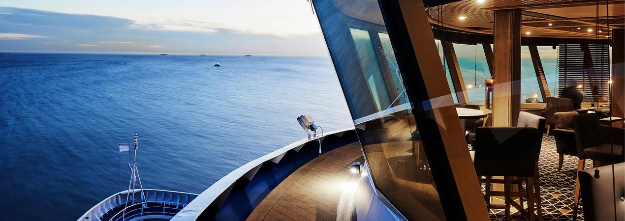 Luxury Cruise Ship Ocean Vista Lounge Luxury cruise ship observation lounge with panoramic ocean views