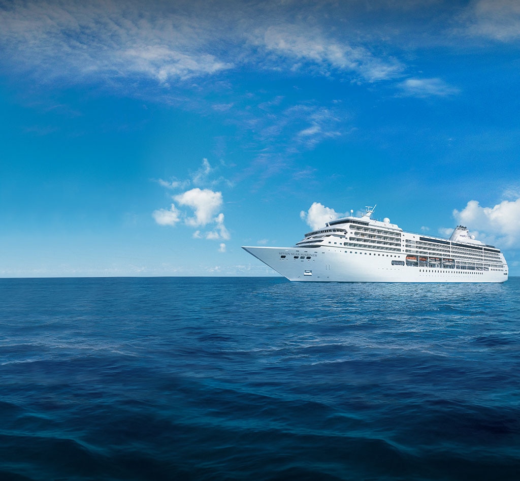 Luxury Cruise Ship on Blue Ocean Regent Seven Seas luxury cruise ship sailing on deep blue ocean