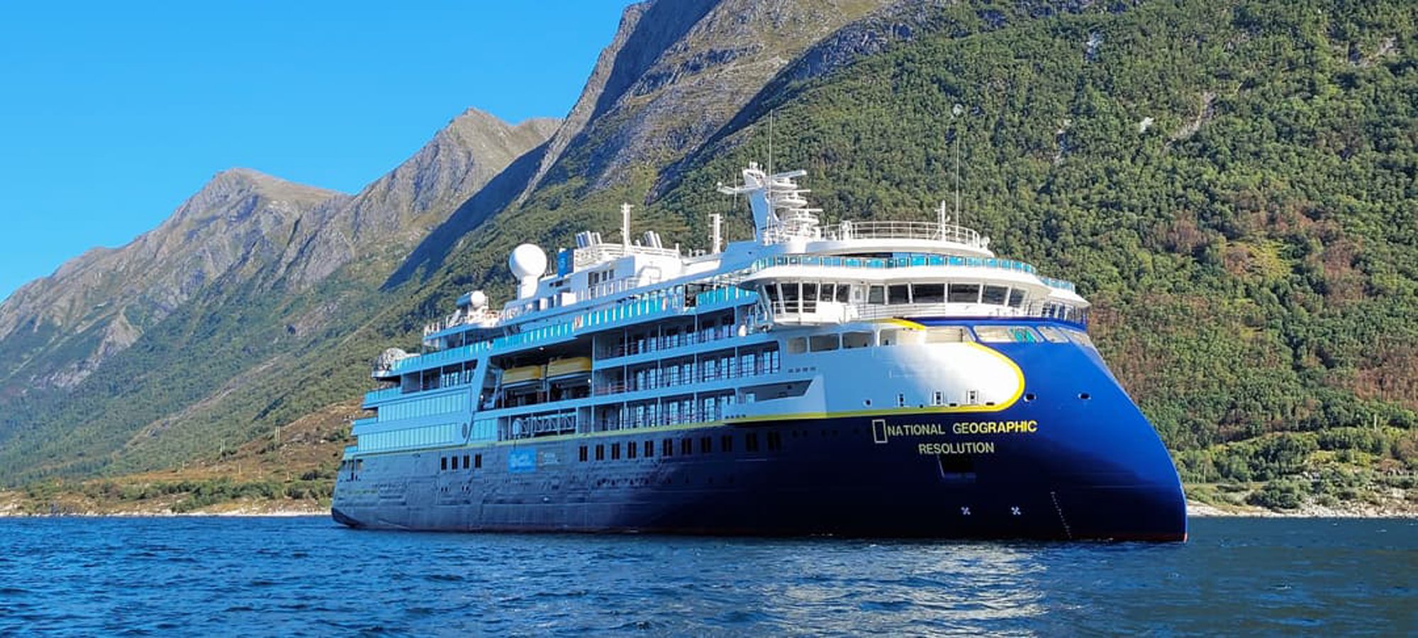 National Geographic Resolution in Glacier Bay The National Geographic Resolution, a luxury expedition cruise ship, navigates pristine waters
