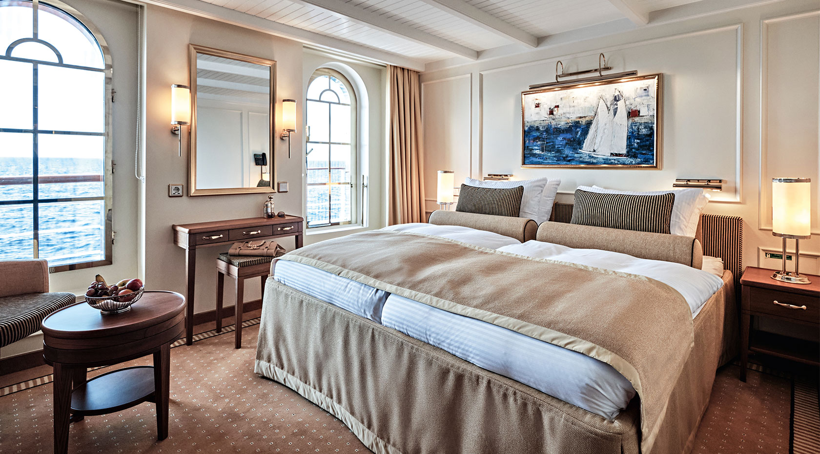 Sea Cloud cabin interior with classic nautical decor