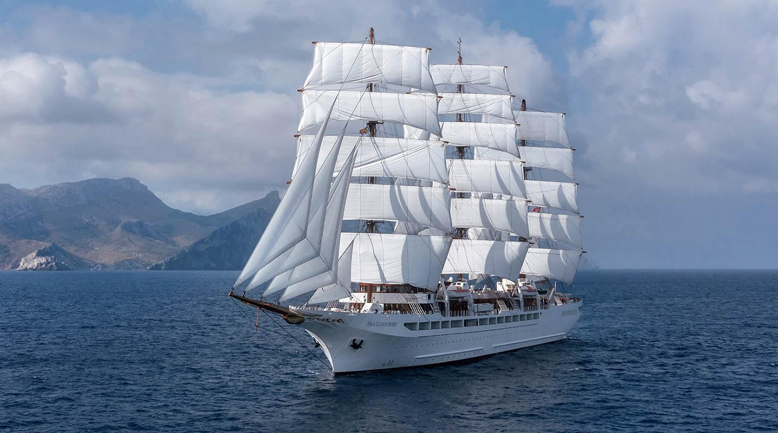 Sea Cloud Spirit full-rigged tall ship sailing in Mediterranean waters