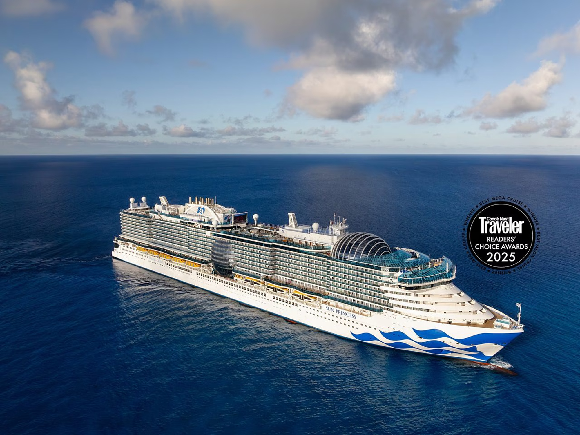 Sun Princess Mega Cruise Ship at Sea Sun Princess mega cruise ship sailing on calm blue ocean waters