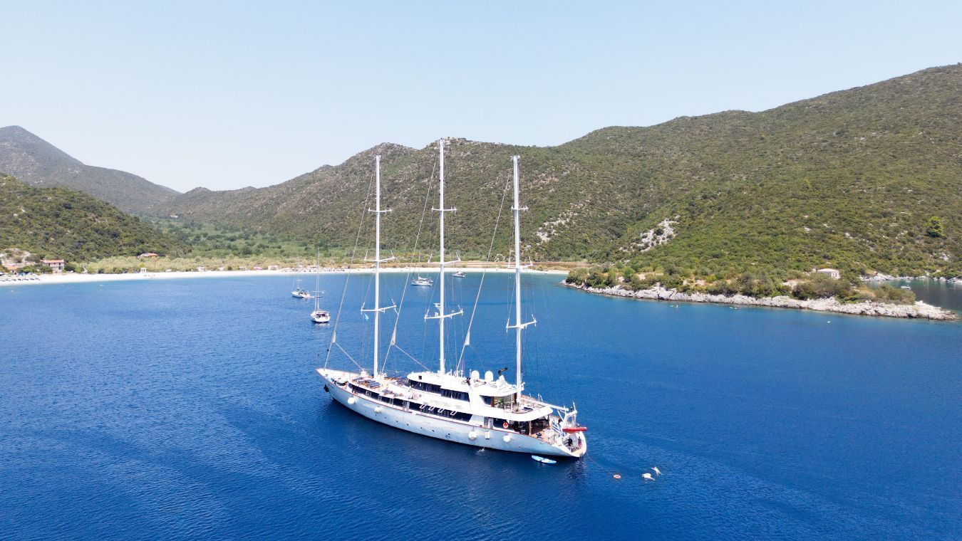panorama-5-625c233249 Luxury gulet sailing yacht in a Mediterranean bay