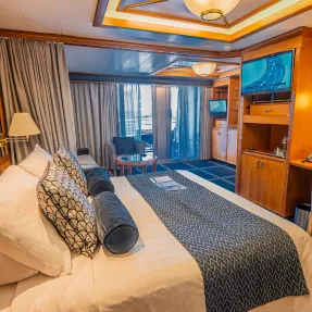 Luxury cruise ship cabin with ocean view