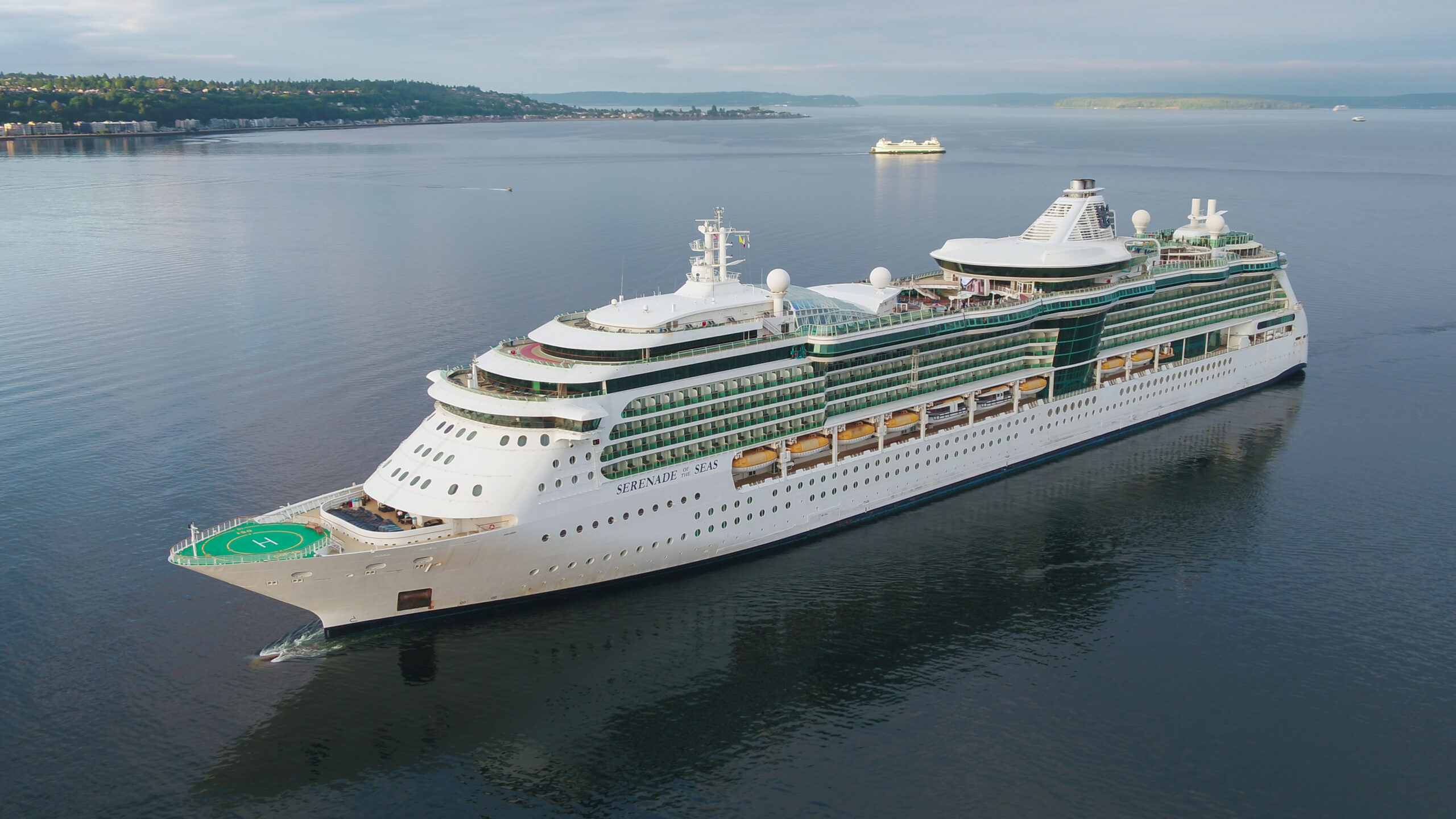 Serenade of the Seas in Seattle Waters The Royal Caribbean cruise ship Serenade of the Seas anchors in calm waters off Seattle