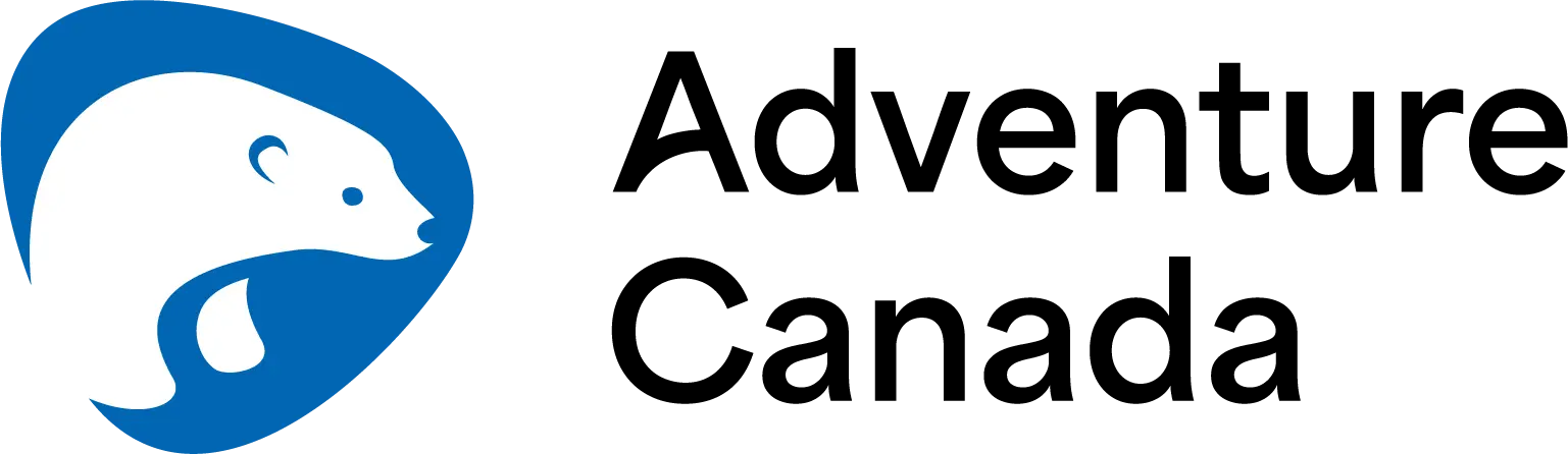 The official logo for Adventure Canada, featuring a stylized blue polar bear or arctic animal icon on the left side with the company name Adventure Canada displayed in bold black text on the right.