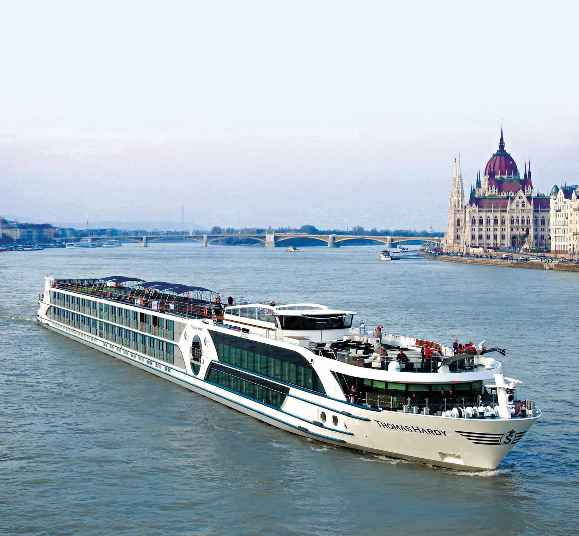 The MS Thomas Hardy, a modern river cruise ship operated by Riviera River Cruises, navigates